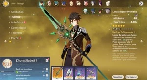 Conta Genshin Impact AR 7 com Zhongli e Lança de Jade