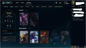 Conta no LOL, Platina com 204 skins + todos os champs - League of Legends