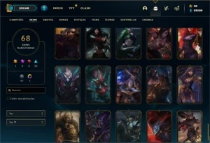Conta bronze 2 com 95 Champs e 68 Skins + 30 Espolios - League of Legends LOL