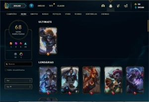 Conta bronze 2 com 95 Champs e 68 Skins + 30 Espolios - League of Legends LOL