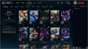 League of Legends 110 champ 89 skins Gold temporada passada LOL