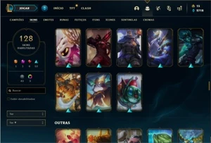 Conta Platina 1 com TODOS os champs e 128 Skins + 700k - League of Legends LOL