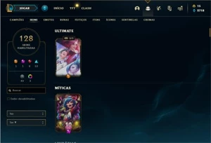 Conta Platina 1 com TODOS os champs e 128 Skins + 700k - League of Legends LOL