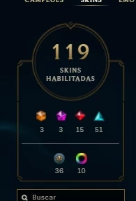 119 skin, gold nas ultimas 3 seasons, 2 prestigios - League of Legends LOL