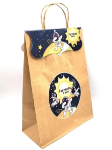 Sacolinha Kraft Astronauta com Alça e Aba - Artesanato e Personalizados