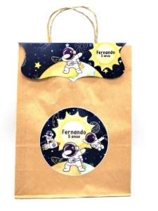 Sacolinha Kraft Astronauta com Alça e Aba - Artesanato e Personalizados