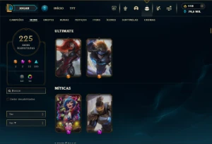 Platina 3 com TODOS os champs e 225 Skins ( ADC / MID ) - League of Legends LOL
