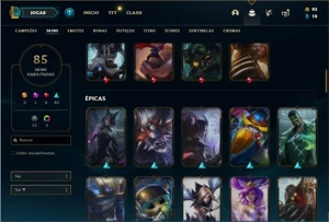 Conta Diamante 1 com 83 Champs e 85 Skins ( EX MESTRE ) - League of Legends LOL