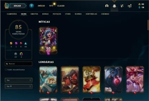Conta Diamante 1 com 83 Champs e 85 Skins ( EX MESTRE ) - League of Legends LOL