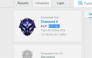 CONTA D4 66% winrate 92V 48L - League of Legends LOL