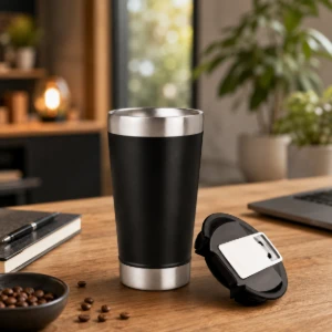 Copo Térmico Preto 473 ml com Tampa e Abridor - Artesanato e Personalizados