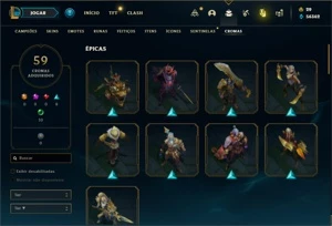 Conta prata 4 com TODOS os champ e 453 Skins (10 Prestigios) - League of Legends LOL