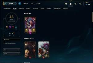 Conta diamante 1 com 48 skins, 76 champs e 1000 RP - League of Legends LOL