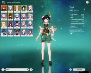 CONTA AR 47 VENTI, DILUC, GANYU, ZHONGLI E JEAN 5 ESTRELAS - Genshin Impact