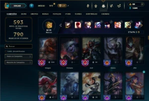 Unranked com 150 Champs e 140 Skins ( MID / JG / ADC ) - League of Legends LOL