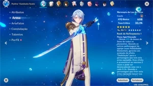 CONTA GENSHIN  AYATO C6, VARIOS PERSONAGENS E ARMAS T5 - Genshin Impact