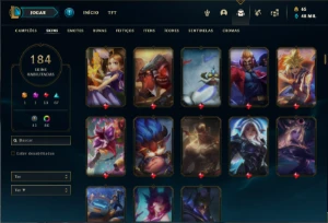 Conta ouro 3 com TODOS os champs e 184 Skins + 89 Cromas - League of Legends LOL