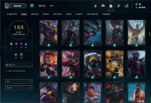 Conta ouro 3 com TODOS os champs e 184 Skins + 89 Cromas - League of Legends LOL