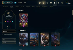 Conta Unranked com 115 Champs e 81 Skins ( MAIN TOP ) - League of Legends LOL
