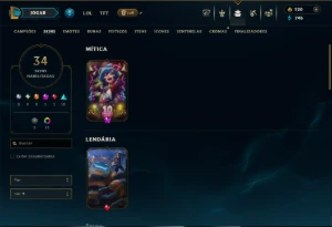 Platina 1 com 60 Champs e 34 Skins +5 Vitoriosas - League of Legends LOL