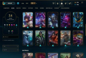 Platina 1 com 60 Champs e 34 Skins +5 Vitoriosas - League of Legends LOL