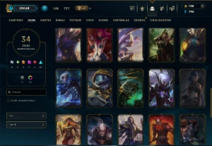 Platina 1 com 60 Champs e 34 Skins +5 Vitoriosas - League of Legends LOL