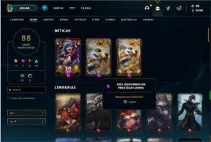 Conta unranked com 95 Champs e 88 Skins + 2 Prestigio (FIZZ) - League of Legends LOL