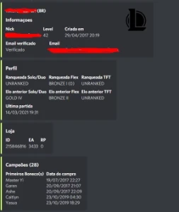 Recuperação E Dados De Acc Lol - League of Legends