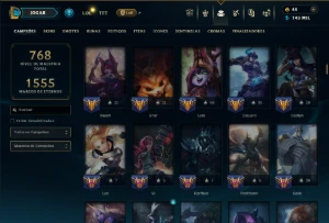 Bronze 4 com TODOS os Champs e 489 Skins ( ADC / SUP / TOP ) - League of Legends LOL