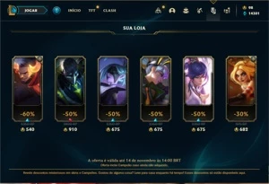 Conta Platina 4 com TODOS os champs e 141 Skins + 50 Espolio - League of Legends LOL
