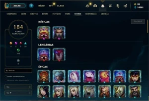 Conta Platina 4 com TODOS os champs e 141 Skins + 50 Espolio - League of Legends LOL