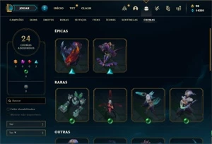 Conta Platina 4 com TODOS os champs e 141 Skins + 50 Espolio - League of Legends LOL