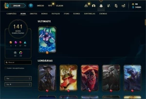 Conta Platina 4 com TODOS os champs e 141 Skins + 50 Espolio - League of Legends LOL