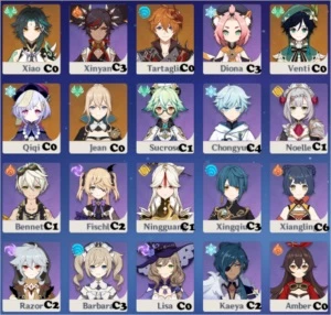 AR 54 (VENTI/XIAO/CHILDE/JEAN/QIQI/SKYWARD HARP/Túmulo Lobo) - Genshin Impact