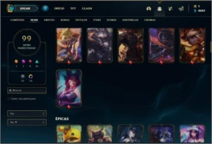Conta platina 3 com 88 champs e 99 skins ( MAIN ADC ) - League of Legends LOL
