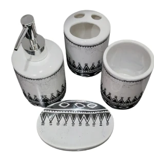 Kit banheiro em porcelana Marmorizado com 4 peças