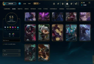Platina 3 com TODOS os Champs e 53 Skins ( TOP / JG / MID ) - League of Legends LOL