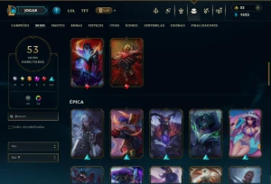 Platina 3 com TODOS os Champs e 53 Skins ( TOP / JG / MID ) - League of Legends LOL
