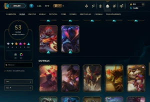 Platina 3 com TODOS os Champs e 53 Skins ( TOP / JG / MID ) - League of Legends LOL