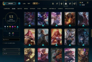 Platina 3 com TODOS os Champs e 53 Skins ( TOP / JG / MID ) - League of Legends LOL