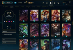 Platina 4 com TODOS os champs e 123 Skins ( MID / TOP / JG ) - League of Legends LOL