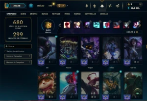 Platina 4 com TODOS os champs e 123 Skins ( MID / TOP / JG ) - League of Legends LOL