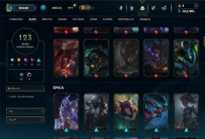 Platina 4 com TODOS os champs e 123 Skins ( MID / TOP / JG ) - League of Legends LOL