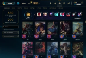 Platina 4 com TODOS os champs e 123 Skins ( MID / TOP / JG ) - League of Legends LOL