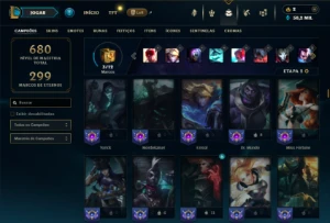 Platina 4 com TODOS os champs e 123 Skins ( MID / TOP / JG ) - League of Legends LOL