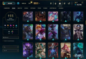 Platina 4 com TODOS os champs e 123 Skins ( MID / TOP / JG ) - League of Legends LOL