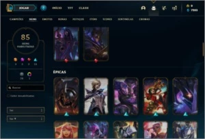 Conta bronze 1 com 105 champs e 85 skins - League of Legends LOL