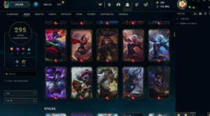 Conta LoL 295 skins todos campeões + faca val. - League of Legends