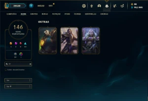 Conta bronze 1 com TODOS os champs e 146 Skins ( MAIN SUP ) - League of Legends LOL
