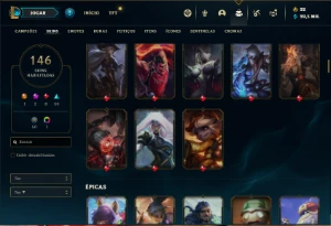Conta bronze 1 com TODOS os champs e 146 Skins ( MAIN SUP ) - League of Legends LOL